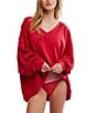Free People Staycation Coordinating Long Sleeve V-Neck Oversized Pullover, Color:Deep Cherry - Image 6