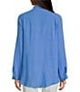 Color:All Aboard Blue - Image 2 - Summer Daydream Long Sleeve Button Front V-Neck Raw High-Low Hem Oversized Top