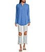 Color:All Aboard Blue - Image 3 - Summer Daydream Long Sleeve Button Front V-Neck Raw High-Low Hem Oversized Top