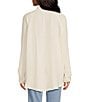 Color:Ivory - Image 2 - Summer Daydream Long Sleeve Button Front V-Neck Raw High-Low Hem Oversized Top