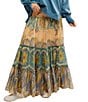 Color:Blue Sky Combo - Image 1 - Super Thrills Paisley Floral Print Smocked Waist Tiered High Waist A-Line Maxi Skirt