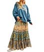 Color:Blue Sky Combo - Image 4 - Super Thrills Paisley Floral Print Smocked Waist Tiered High Waist A-Line Maxi Skirt