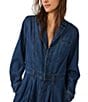 Free People The Franklin Denim Notch Collar Long Sleeve Tailored One ...