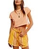 Free People The Perfect Tee Crew Neck Short Sleeve Cropped Tee, Color:Spring Melon - Image 1