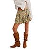 Free People Third Charm Floral Printed High-Rise A-Line Mini Skirt, Color:Green Combo - Image 1