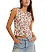 Free People Tilly Fruit Strawberry Printed Boatneck Sleeveless Button Front Vest, Color:Antique Ivory Combo - Image 1