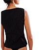 Free People Tilly Ribbed Knit Crew Neck Sleeveless Fitted Vest, Color:Black - Image 2