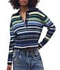 Free People Trading Up Striped Collared Long Sleeve Polo Sweater - Image 1