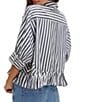 Free People We The Free Bailey Stripe Print Point Collar 3/4 Sleeve Ruffle High-Low Hem Button Front Blouse, Color:Nautical Navy Combo - Image 2