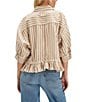 Free People We The Free Bailey Stripe Print Point Collar 3/4 Sleeve Ruffle High-Low Hem Button Front Blouse, Color:Neutral Combo - Image 2