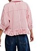 Free People We The Free Bailey Stripe Print Point Collar 3/4 Sleeve Ruffle High-Low Hem Button Front Blouse, Color:Coral Combo - Image 2