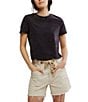 Free People We The Free Everyday Crew Neck Short Sleeve Semi Cropped Tee, Color:Black - Image 1