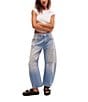 Free People We The Free Good Luck Mid Rise Destruction Wide Leg Barrel Jeans, Color:Barnyard Blue - Image 4