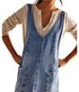 Free People We The Free High Roller Denim Scoop Neck Sleeveless Overall Dress, Color:Follow Your Heart - Image 3