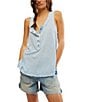 Color:Dewshine - Image 1 - We The Free Love Language Solid Henley Neck Sleeveless Tank Top