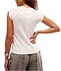 Color:Optic White - Image 2 - We The Free Riley Raw Edge Stitch Detail Crew Neck Cap Sleeve Top