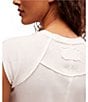 Color:Optic White - Image 4 - We The Free Riley Raw Edge Stitch Detail Crew Neck Cap Sleeve Top