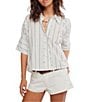 Free People We The Free Seaside Cotton Stripe Collared Neck Short Sleeve Button Front Shirt - Image 1