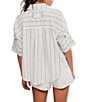 Free People We The Free Seaside Cotton Stripe Collared Neck Short Sleeve Button Front Shirt - Image 2