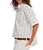 Free People We The Free Seaside Cotton Stripe Collared Neck Short Sleeve Button Front Shirt - Image 3