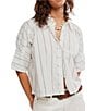 Free People We The Free Seaside Cotton Stripe Collared Neck Short Sleeve Button Front Shirt - Image 4