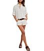 Free People We The Free Seaside Cotton Stripe Collared Neck Short Sleeve Button Front Shirt - Image 5