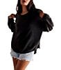 Free People We The Free Total Eclipse Rib Knit Crew Neck Long Sleeve Top, Color:Black - Image 1