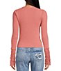 Color:Rose Smoke - Image 2 - Wear Me Out Knit Lace Inset Detail V-Neck Long Sleeve Front Ruched Top