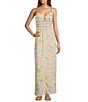 Color:Light Combo - Image 1 - Wisteria Floral Print V-Neck Cut-Out Sleeveless Open Tie Back Detail Maxi Dress