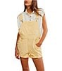 Free People Ziggy Square Neck Sleeveless Frayed Cuffed Hem Shortall Overalls, Lemon Drop - Image 1