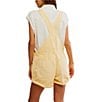 Free People Ziggy Square Neck Sleeveless Frayed Cuffed Hem Shortall Overalls, Lemon Drop - Image 2
