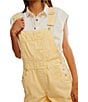 Free People Ziggy Square Neck Sleeveless Frayed Cuffed Hem Shortall Overalls, Lemon Drop - Image 5