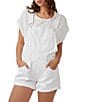 Free People Ziggy Square Neck Sleeveless Frayed Cuffed Hem Shortall Overalls, Optic White - Image 1