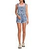 Color:Follow Your Heart - Image 1 - Ziggy Square Neck Sleeveless Frayed Cuffed Hem Shortall Overalls