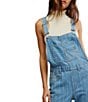 Free People Ziggy Stripe Print Square Neck Sleeveless Cuffed Denim Overalls, Color:Beachcomber - Image 4