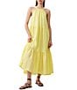 Color:Lemon Gelato - Image 1 - Aleska Textured Halter Neck Sleeveless Midi Dress