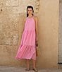 Color:Strawberry - Image 4 - Aleska Textured Halter Neck Sleeveless Midi Dress
