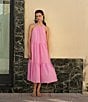 Color:Strawberry - Image 5 - Aleska Textured Halter Neck Sleeveless Midi Dress