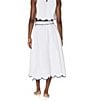 French Connection Alexis Cotton Scallop Hem Midi Skirt, Color:Summer White- Marine - Image 2