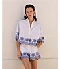 French Connection Alissa Cotton Embroidered High-Rise Pull-On Coordinating Shorts - Image 5