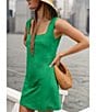 French Connection Birdie Linen Square Neck Sleeveless Mini Dress, Color:Green Tambourine - Image 4