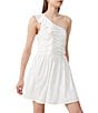 Color:Summer White - Image 3 - Bonny One Shoulder Neck Sleeveless Pleated Ruffle Mini Dress