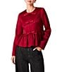 French Connection Carey Satin Boxy Bow Round Neck Long Sleeve Peplum Top - Image 1