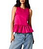 French Connection Carey Satin Round Neck Sleeveless Peplum Top - Image 1