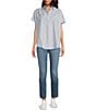 French Connection Cele Rhodes Point Collar Neck Short Sleeve Shirt, Color:Chalk Sky - Image 3