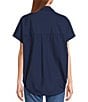 Color:Midnight Blue - Image 2 - Cele Rhodes Poplin Short Sleeve Point Collar Shirt