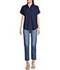 Color:Midnight Blue - Image 3 - Cele Rhodes Poplin Short Sleeve Point Collar Shirt