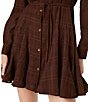 French Connection Chiffon Texture Plaid Printed Collared Long Sleeve Tie Waist Mini Dress - Image 4
