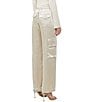 Color:Silver Linen - Image 2 - Chloetta Satin High Rise Wide Leg Cargo Drawstring Pants
