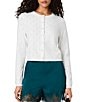 French Connection Dakota Knit Pointelle Crew Neck Long Sleeve Button Front Cardigan - Image 1